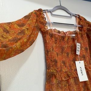 Likely jarren smocked off-the-shoulder dress in apricot nectar
